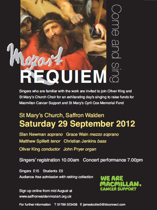 Poster: Sing Mozart Requiem in Saffron Walden